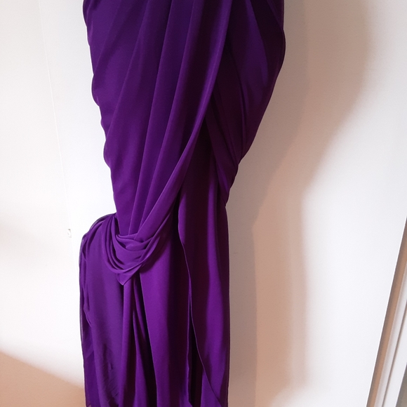 Long Purple Gown with Jeweled Mesh Neckline - Picture 5 of 9